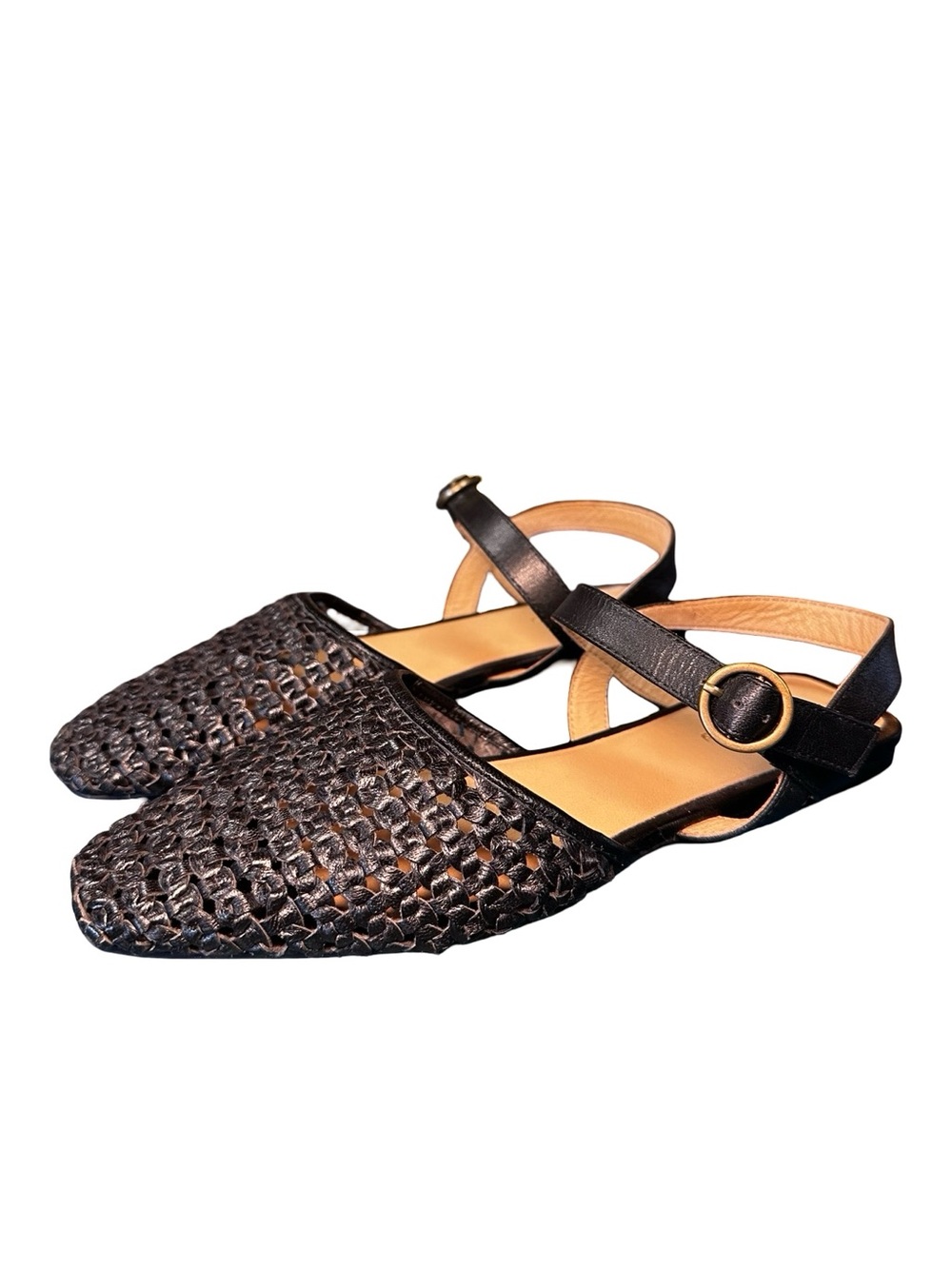 Pilcro Black Woven Flats Size 7 Anthropologie Strappy Braided Chic Boho Preppy
